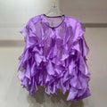 Chic Spliced Ruffles Solid Color Blouse for Women V Neck Long Sleeve Patchwork Sheer Design Loose Shirt Female Fashion Style