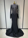 Women Sexy Long Sleeve Luxury Diamonds Maxi Long Bodycon Dresses Celebrity Elegant Red Carpet Show Evening Party Birthday Dress