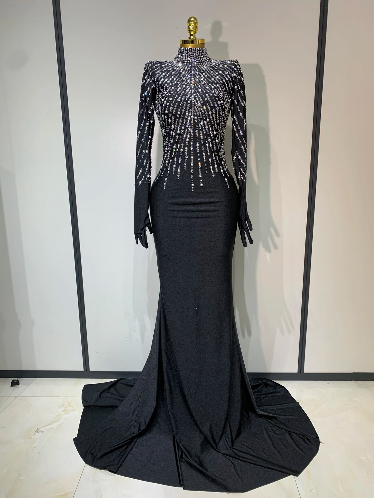 Women Sexy Long Sleeve Luxury Diamonds Maxi Long Bodycon Dresses Celebrity Elegant Red Carpet Show Evening Party Birthday Dress