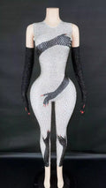 Black Hands Touch Shinny Body Sexy Women Jumpsuit Carnival Cosplay Bodysuit With Gloves Beyonce Dress