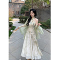 Olive Girl Flowing Sleeve Qipao for Ren Faire 2026 Garden Wedding Fairycore Photoshoot Everyday Wear S-XXL XS-3XL Plus Size Flowing Sleeve Romantic Cottagecore Garden Party Editorial Not Costume Qipao Cheongsam Chinese Dress Chinese Heritage Fashion Women