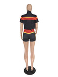 Casual 3 Piece Set Women Tracksuit Hipster Zip Short Sleeve Crop Jacket+Shorts Matching Sporty Skinny Stretch Outfits