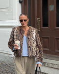 Leopard Print Faux Fur Short Jacket For Women Crew Neck Button Front Plush Thick Warm Loose Trendy New Lady Streetwear Outer Top