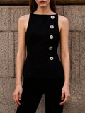 Black Fashion Basics Waistcoat for Women Round Neck Sleeveless Patchwor Diamonds Office Vest Female 2026 New Style