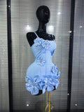 5 Colors Women Sexy Strap O-Neck Shining Flowers Bodycon Mini Bandage Dress Birthday Photoshoot Celebrate Cocktail Outfit