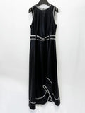 Fashion Bright Line Decoration Pu Leather Dress Women Belt Sleeveless Irregular Draped Dress Club Party Female Vestidos