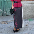 Women Color Block Floral Print Midi Skirt High Waist Straight Satin Long Skirt 2026 Fashion Chic Elegant Party Ofice Daily Wear