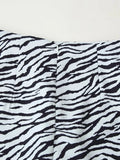 Zebra Stripe Print Two Piece Set for Women Lapel Long Sleeve Spliced Zipper Short Coat Mid Waist Knee Skirt Female
