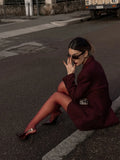 Burgundy Slim Fit Women Blazer Notched Lapel Single Breasted With Pockets Loose Hem Elegant Coat Banquet Outfit Female Clothing