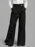 American Style Loose Irregular Splicing High Waisted A-line Wide Leg Jeans For Women Autumn