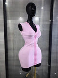 3 Colors Women Sleeveless Sexy V-Neck Front Zipper Bodycon Mini Bandage Dress Celebrate Birthday Party Cocktail Outfit