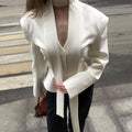 Stripe Tailored Coat For Women Lace Up V Neck Long Sleeves Coat Female Fashion Elegant High-End Formal Tailored Coat