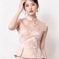 Olive Girl Red Embroidered Embroidered Top for Ren Faire 2026 Garden Wedding Fairycore Photoshoot Everyday Wear S-XXL XS-3XL Plus Size Hand Embroidered Flowing Sleeve Romantic Cottagecore Garden Party Editorial Not Costume Chinese Heritage Fashion Women