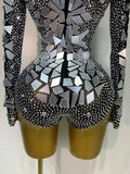 Luxury Rhinestones Mirrors Sexy Sheath Bodysuit Women Nightclub DJ Performance Costume Evening Party Celebrate Stage Wear