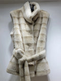 Street Vintage Spliced Lace Up Slimming Waistcoat for Women Stand Collar Sleeveless Fur Tank Top Female Winter Fashion Style