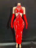 2025 Women Sparkly Diamonds Tassels Chain Balck Sexy Halter Backless Long Dress Evening Birthday Party Celebrate Stage Costume
