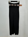 Fashion Solid Ribbed Knit Pencil Skirt Women Autumn Low Waistline Design Belt Elegant Slim Fit Long Skirt Streetwear