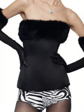 Christmas Furry Strapless Tops Women Patchwork Sexy Long Gloves Matching Birthday Luxury Classic Midnight Clubwear