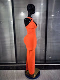 Orange Color Women Sleeveless Sexy Halter Off the Shoulder Bodycon Bandage Long Dress Celebrate Fashion Evening Party Outfit