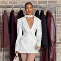 Lady Solid Waist Cinching Blazer Dress Fashion Full Sleeve Lapel V-neck Double Breasted Slim Vestidos 2026 Office Street Gown