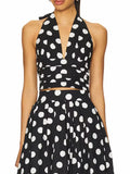 Beach Party Two Piece Set for Women Halter Neck Sleeveless Vest High Waist Polka Dot A Line Midi Skirt Suit Female