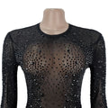 Luxury Glitter Rhinestones Mesh See Through Prom Gown Women Sexy Long Sleeve Tight Birthday Party Back Split Long Dress