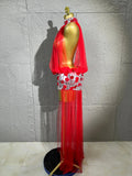 Women Sheer Mesh Rhinestone Skirt Long Tulle TrainSexy Costume For Club Party Stage ShowEvening Performance Events