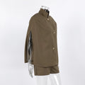Retro Khaki Shorts Set for Womenstand Collar Sleeveless Cape Vest High Waist Shorts Office Two Piece Sets Female