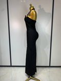 Women Luxury Design Halter Beading Bandage Dress Curve Bodycon Ankle Length Evening Party Birthday Cocktail Prom Dresses