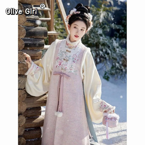 Ming Dynasty Autumn Winter Hanfu Chinese Dress Women's Clothing Horse Face Skirt Set Original Hanfu Cosplay Party Princess