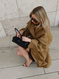 Solid Stand Collar Full Sleeve Oversized Windbreaker Women Single Breasted Lace Up Long Trench Coat Lady Autumn Casual Jacket