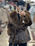 Leopard Print Faux Fur Jacket Womens Long Sleeve Fur Collar Cuff Pockets Coat Autumn Party Winter Streetwear Trendy Outerwear