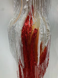Sparkly Tassel Pearl Strapless High Slit Dress Luxury Evening Party Gown Nightclub Singer Performance Costume Festival Dresses