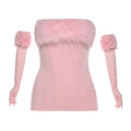 Christmas Furry Strapless Tops Women Patchwork Sexy Long Gloves Matching Birthday Luxury Classic Midnight Clubwear
