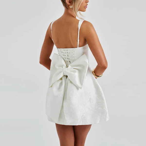 Solid Slimming Spliced Embroidery Dresses for Women Square Neck Sleeveless Patchwork Bows Dress Female Clothes New