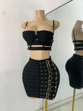Women's Glitter Crop Top Short Skirt Bandage Sets Nightclub Performance Outfit Two Pieces Party Birthday Clothing