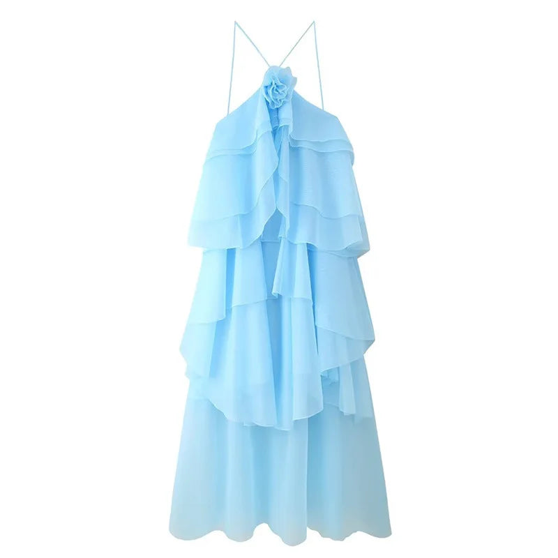 Women Sleeveless Ruffles Loose Ball Gown Smock Strap Maxi Long Sexy Dress 2025 Birthday Vacation Party Dresses Vestidos