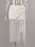 Elegant Satin Midi Women Skirts Tassel Asymmetrical Luxury Loose Long Skirt for Club Evening Party Summer Fashion