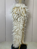 Women Sexy Elegant Evening Party Luxury Birthday Photo Shoot Performance Costume Sparkly Rhinestone Feather Mesh Long Dress