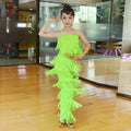 Olivegirl Kids Latin Dance Pantsuit Costumes Ballroom Fringe Tassel Dress Pants Girls Salsa Samba Children Stage Outfits Costume