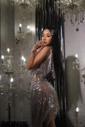 High-end Fashion, Glam Sticky Diamond Tube Top, Rhinestone Chain, Waist Skirt Set, Bar Nightclub Dress Body Transparente Flecos