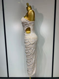 Women Sexy V Neck Pearl Beading Cut Out Maxi Long Bodycon Prom Gowns Dress Luxury Birthday Elegant Evening Party Club Dress