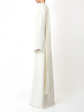 Evening Dresses Long Sleeves O Neck Slim Maxi 2026 Women Dinner Party Gowns With Shawl Pearls Elegant Wedding Robes Lady