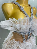 Sexy Shining Gold Crystal Transparent Wings Mini Dress 2025 Women Birthday Party Bar Nightclub Singer Stage Performance Costume