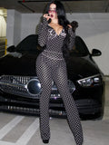 Polka Dot Letter Print 2 Piece Set Woman Tracksuit Trend Sexy Hooded Jacket+Pants Skinny Stretch Matching Streetwear