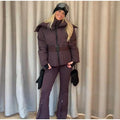 Ski Parkas Coat Jacket Women Zipper Belts Thicken 2025 Winter Skiing Cotton Lapel Snow Female Skiwear Outdoor Street Outwear Top