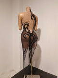 Sparkly Diamond Sexy Black Mesh Asymmetric Bodycon Mini Dress Women Nightclub Bar Party Show Gogo Dancer Clothing Stage Costume