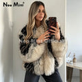 Luxury Brand Design Striped Patchwork Fur Jacket Women Winter Fluffy Faux Fox Fur Coats Chic Girls Thick Warm Outerwear