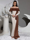 Sexy off shoulder ruffle tight bandage long dress women's Slash collar long sleeved elegant dress wedding dinner Gowns
