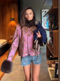 Women's Vintage Floral Print Faux Fur Patchwork Jacket Fashion Single Breasted Long Sleeved Coat Autumn Street Daily Wear 2026